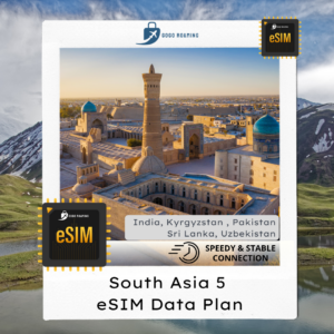 【eSim】South Asia 5 (India, Kyrgyzstan, Pakistan, Sri Lanka, Uzbekistan)  eSIM Data Plan